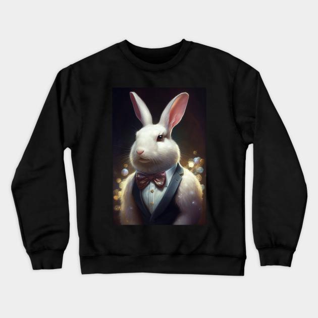 Cute Rabbit In A Suit - Adorable Animal Print Art for Bunny Lovers Crewneck Sweatshirt by Whimsical Animals